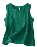Women's Cotton Linen Tank Top - Lightweight Sleeveless Round Neck