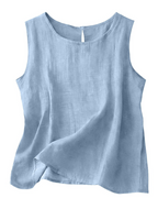 Women's Cotton Linen Tank Top - Lightweight Sleeveless Round Neck