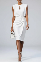 Midi Dress with Keyhole Neckline - Shirred Summer Silhouette