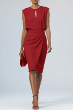 Midi Dress with Keyhole Neckline - Shirred Summer Silhouette