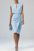 Midi Dress with Keyhole Neckline - Shirred Summer Silhouette
