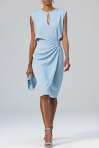 Midi Dress with Keyhole Neckline - Shirred Summer Silhouette