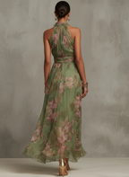 Women's Floral Halter Neck Maxi Dress
