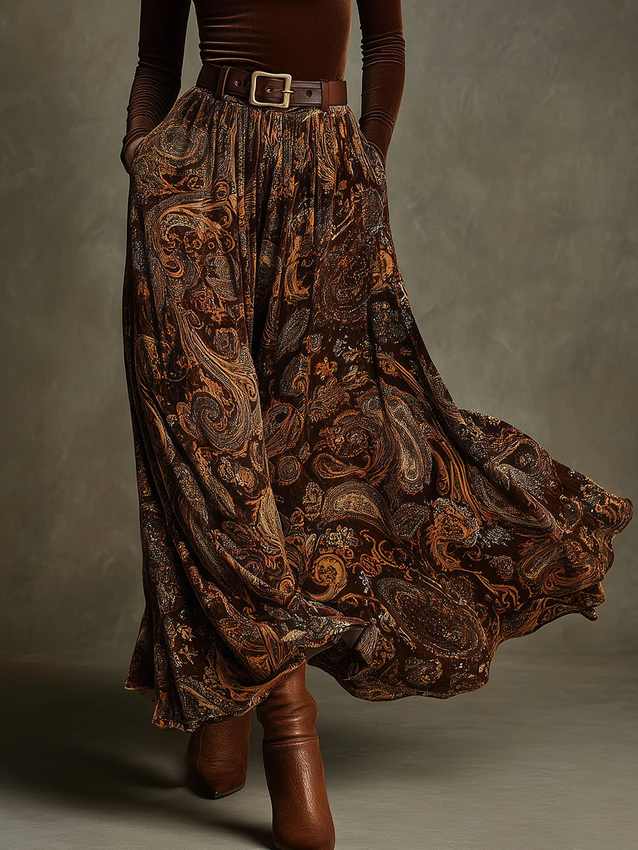 Amelia | Elegant Velvet Top & Paisley Maxi Skirt Set