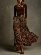 Amelia | Elegant Velvet Top & Paisley Maxi Skirt Set