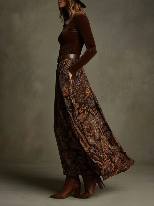 Amelia | Elegant Velvet Top & Paisley Maxi Skirt Set