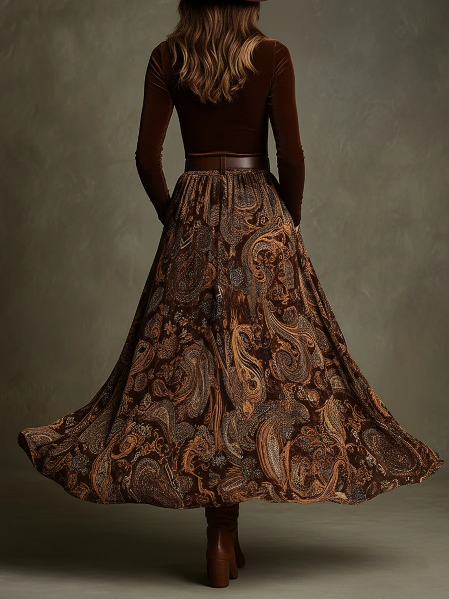Amelia | Elegant Velvet Top & Paisley Maxi Skirt Set