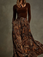 Amelia | Elegant Velvet Top & Paisley Maxi Skirt Set