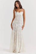 Women's Vintage Lace Floral Maxi Dress - A-Line Summer Dress