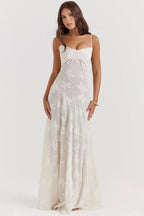 Women's Vintage Lace Floral Maxi Dress - A-Line Summer Dress