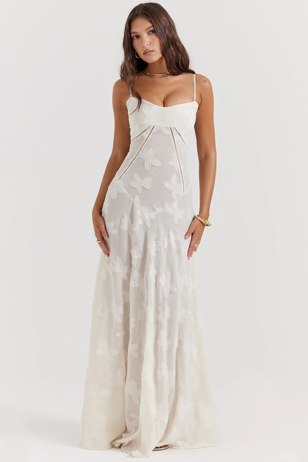 Women's Vintage Lace Floral Maxi Dress - A-Line Summer Dress