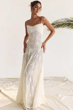 Women's Vintage Lace Floral Maxi Dress - A-Line Summer Dress