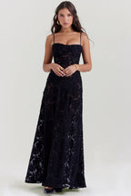 Women's Vintage Lace Floral Maxi Dress - A-Line Summer Dress