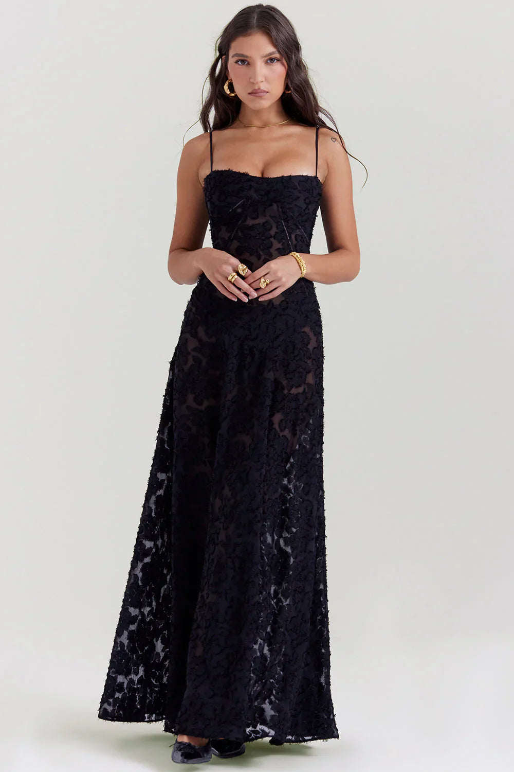 Women's Vintage Lace Floral Maxi Dress - A-Line Summer Dress