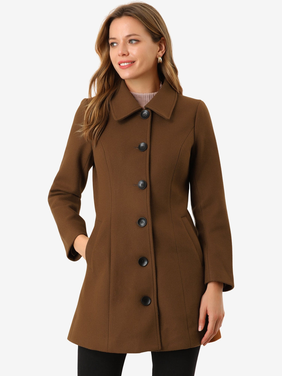 Women's Cozy Long Pea Coat – Button Front