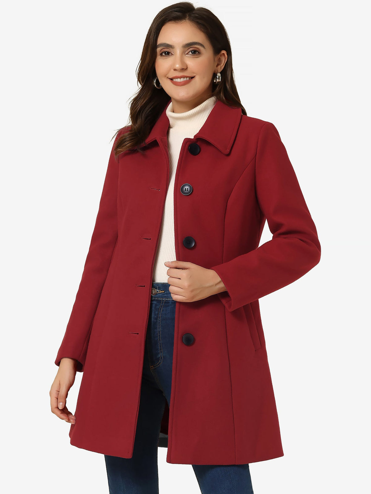 Women's Cozy Long Pea Coat – Button Front