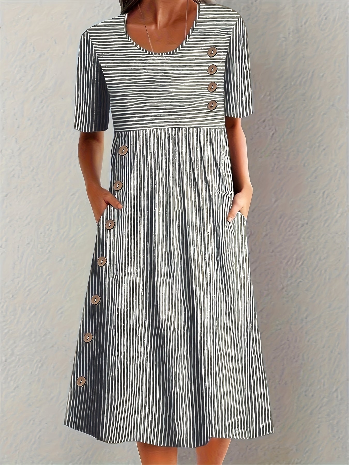 Nerea | Vestido Rayado Con Botones