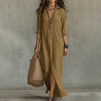 Agnes Long Linen Shirt Dress - Back Zipper & Relaxed Fit