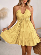Women's Off-Shoulder Mini Dress - Pleated Fitted Silhouette & Ruffle