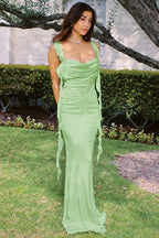 Women's Square Neck A-Line Maxi Dress - Backless Lace & Ruffle Hem