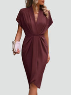 Women's Wrap Midi Dress - Surplice Neck Tie Waist Cocktail Style