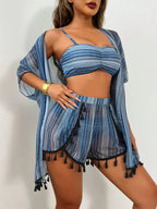 4-Piece Bikini Set - Cover-Up Shirt and Beach Shorts