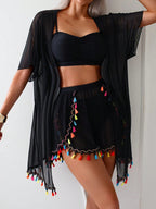 4-Piece Bikini Set - Cover-Up Shirt and Beach Shorts