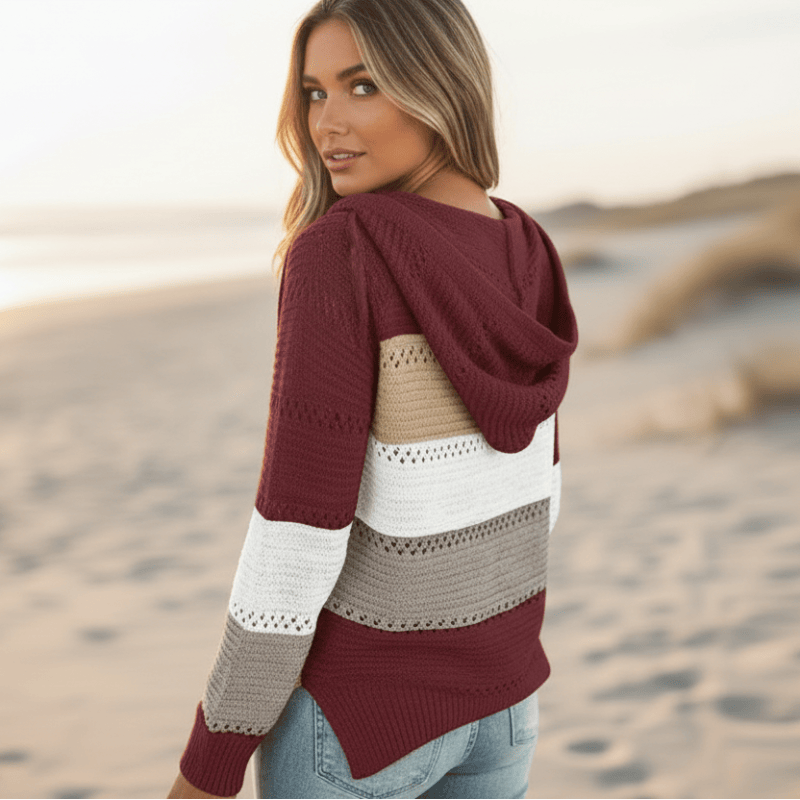 Women's Cozy Hooded Knit Sweater – Striped
