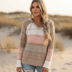 Women's Cozy Hooded Knit Sweater – Striped