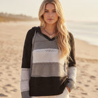 Women's Cozy Hooded Knit Sweater – Striped