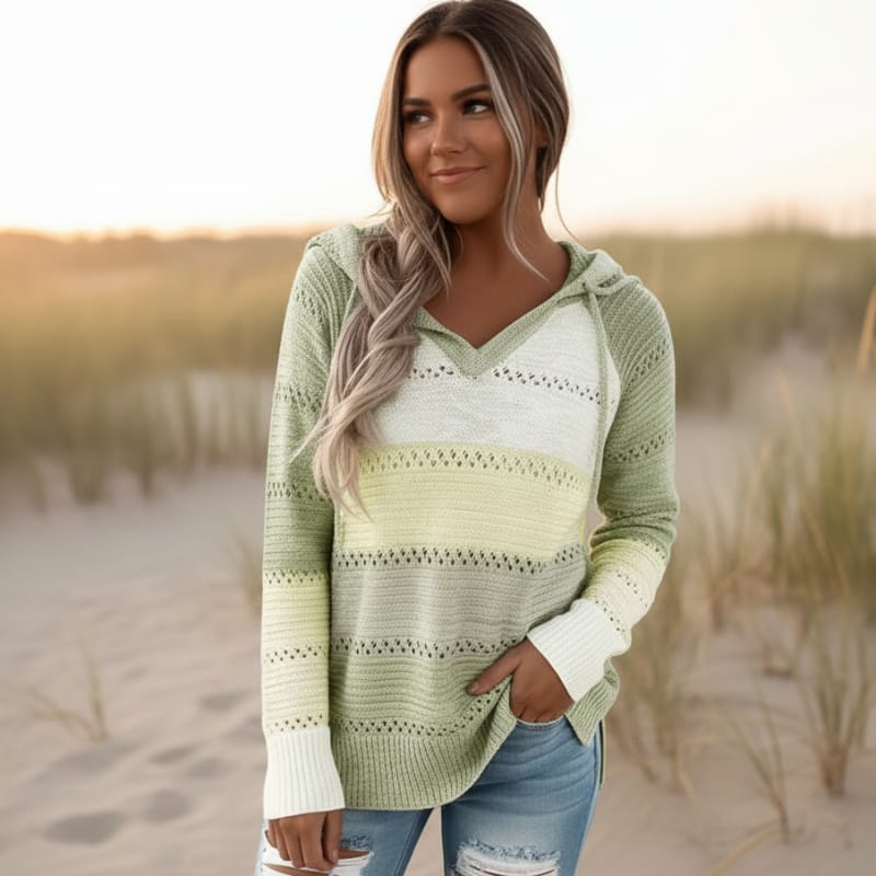 Women's Cozy Hooded Knit Sweater – Striped