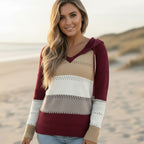 Women's Cozy Hooded Knit Sweater – Striped