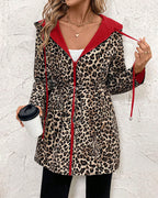 Women's Reversible Hooded Coat With Leopard Print