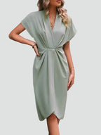 Women's Wrap Midi Dress - Surplice Neck Tie Waist Cocktail Style