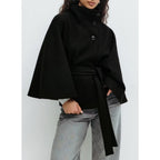 Women's High Collar Cape Coat – Adjustable Belt