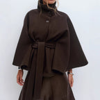 Women's High Collar Cape Coat – Adjustable Belt