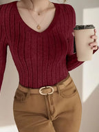 Women's V-Neck Longsleeve – Ribbed Texture