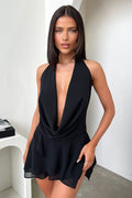 Women's Sheer Mesh Mini Dress - V-Neck A-Line High-Waisted Silhouette