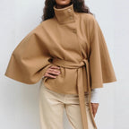 Women's High Collar Cape Coat – Adjustable Belt