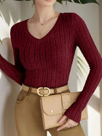 Women's V-Neck Longsleeve – Ribbed Texture