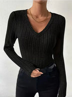 Women's V-Neck Longsleeve – Ribbed Texture