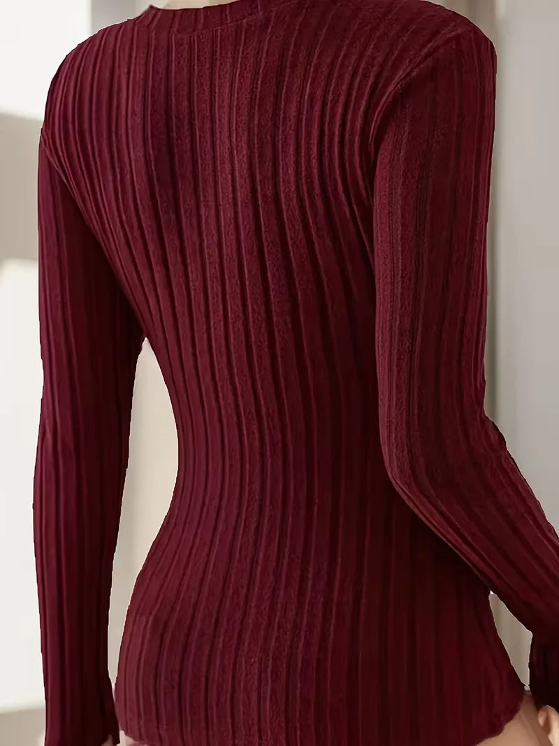Women's V-Neck Longsleeve – Ribbed Texture
