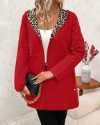 Women's Reversible Hooded Coat With Leopard Print