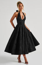 Satin Midi Dress - Flowing Twirl Silhouette Elegant Style