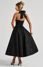 Satin Midi Dress - Flowing Twirl Silhouette Elegant Style