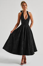Satin Midi Dress - Flowing Twirl Silhouette Elegant Style