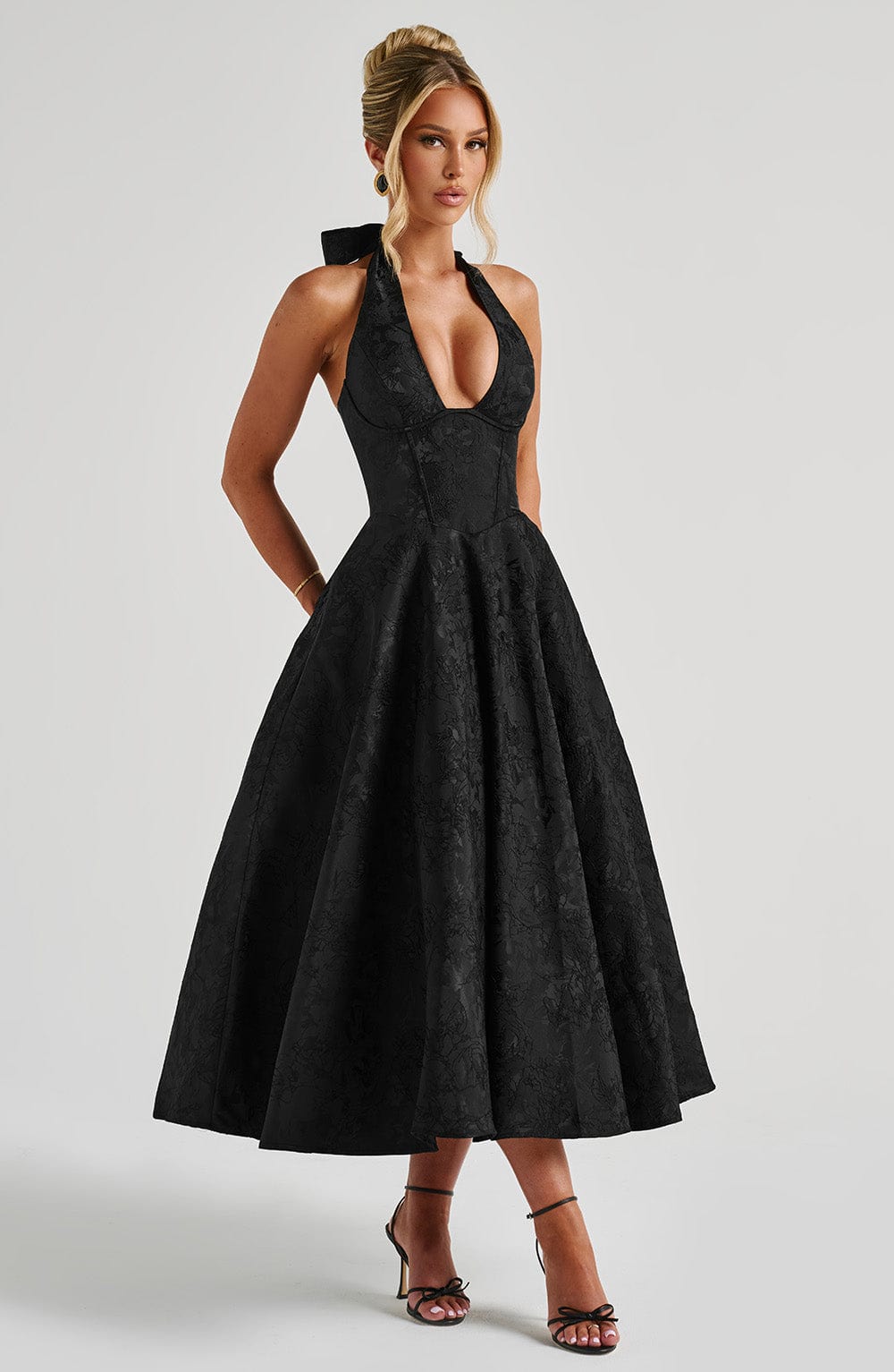 Satin Midi Dress - Flowing Twirl Silhouette Elegant Style