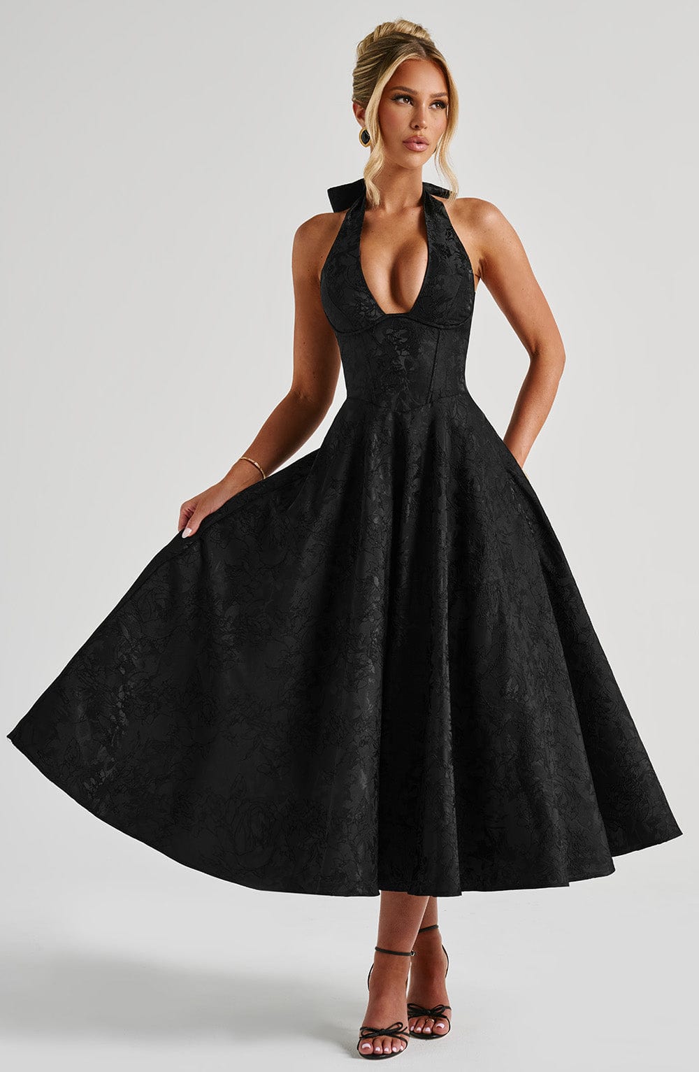 Satin Midi Dress - Flowing Twirl Silhouette Elegant Style