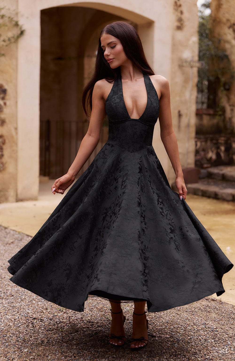 Satin Midi Dress - Flowing Twirl Silhouette Elegant Style
