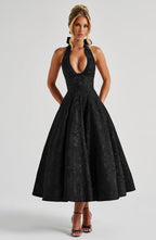 Satin Midi Dress - Flowing Twirl Silhouette Elegant Style